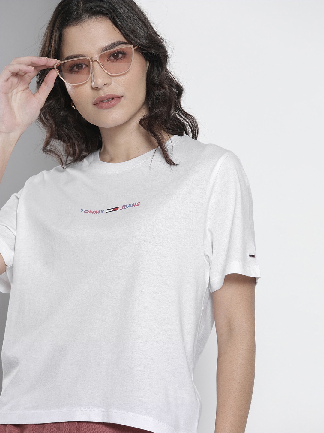 

Tommy Hilfiger Women White Brand Logo Printed Pure Cotton T-shirt