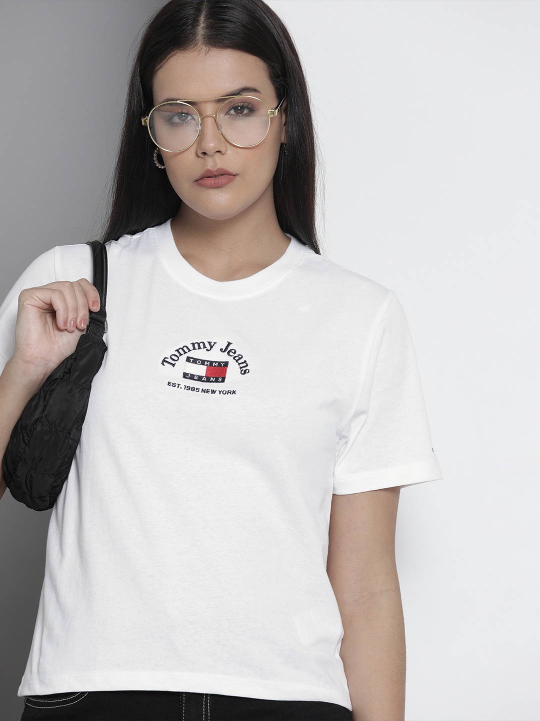 

Tommy Hilfiger Women White Brand Logo Printed Pure Cotton T-shirt