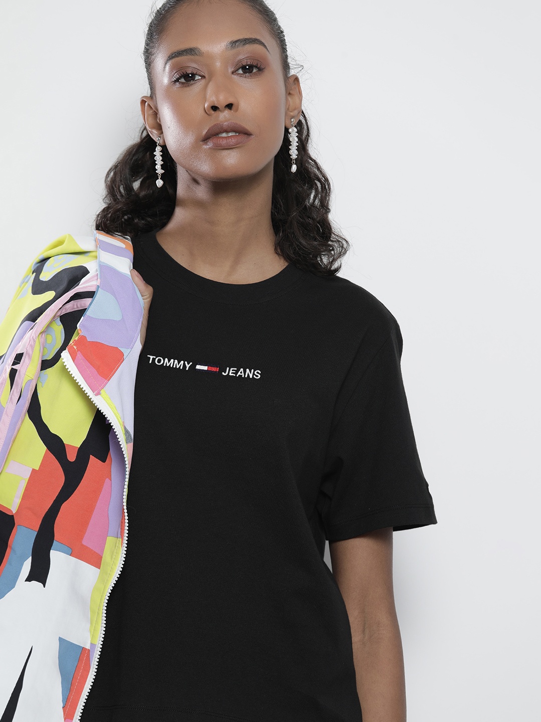 

Tommy Hilfiger Women Solid Black Brand Logo Embroidered Organic Cotton T-shirt