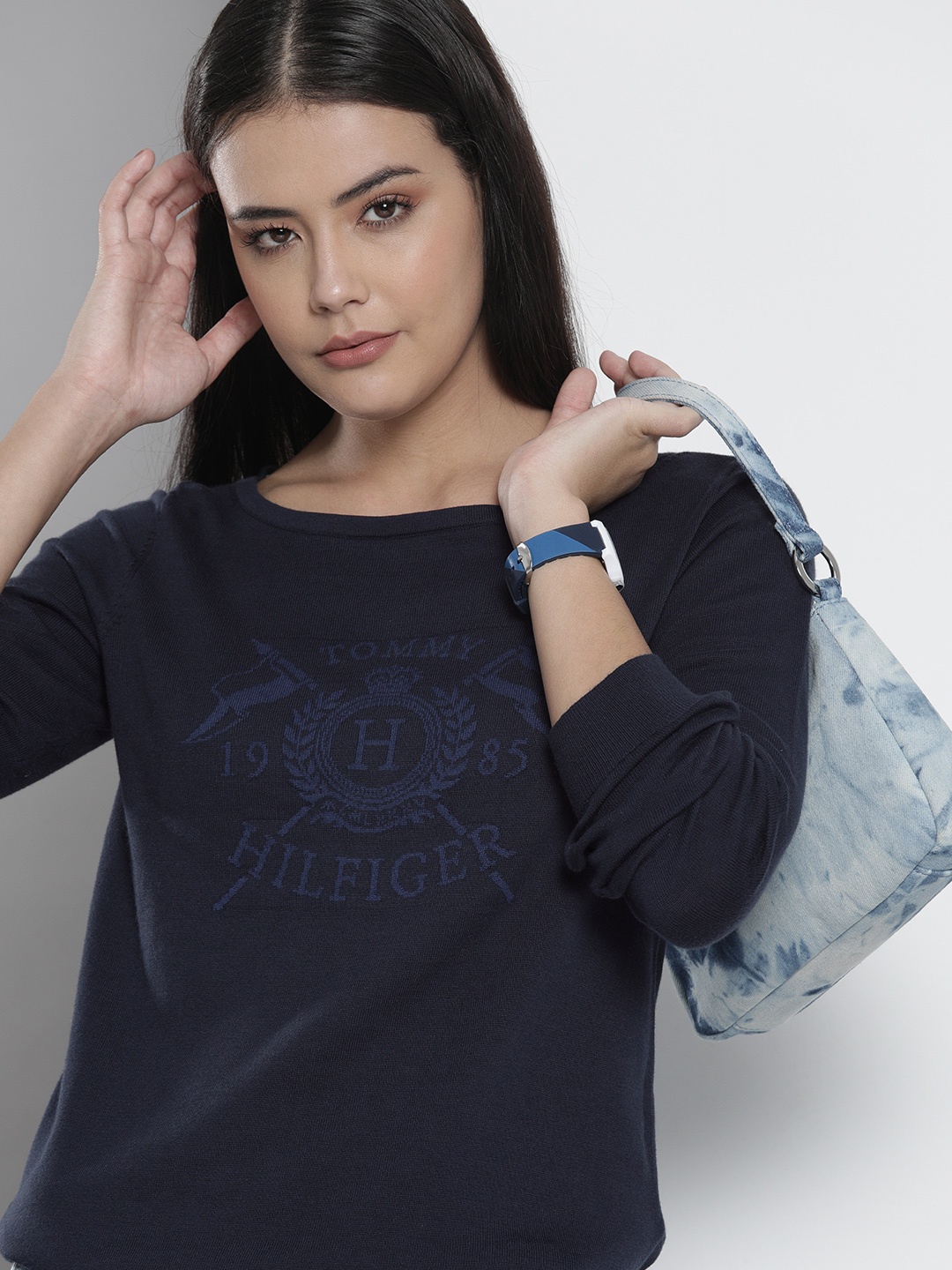 

Tommy Hilfiger Women Navy Blue Typography Pullover