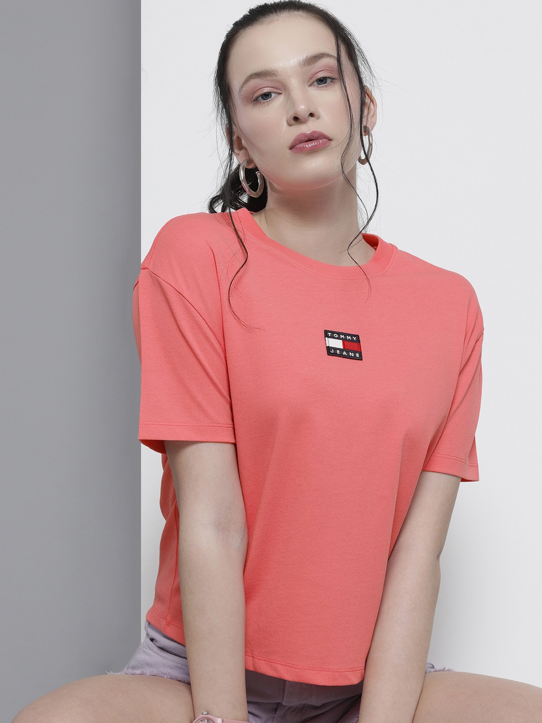 

Tommy Hilfiger Women Pink Brand Logo Embroidered T-shirt