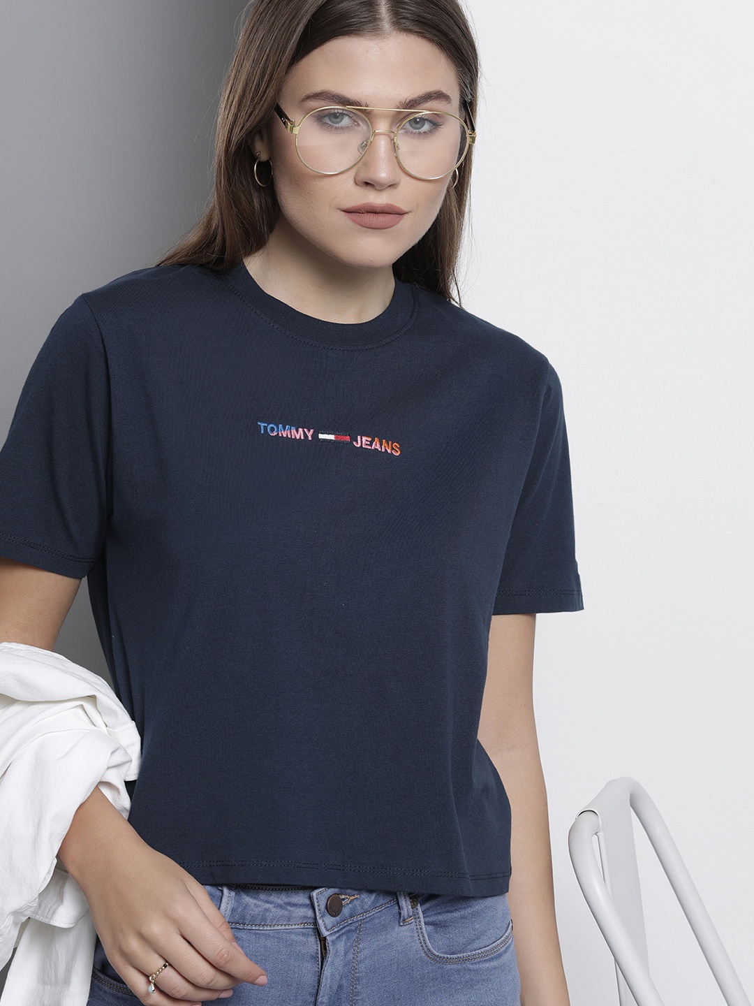 

Tommy Hilfiger Women Navy Blue Solid Organic Cotton Indigo T-shirt
