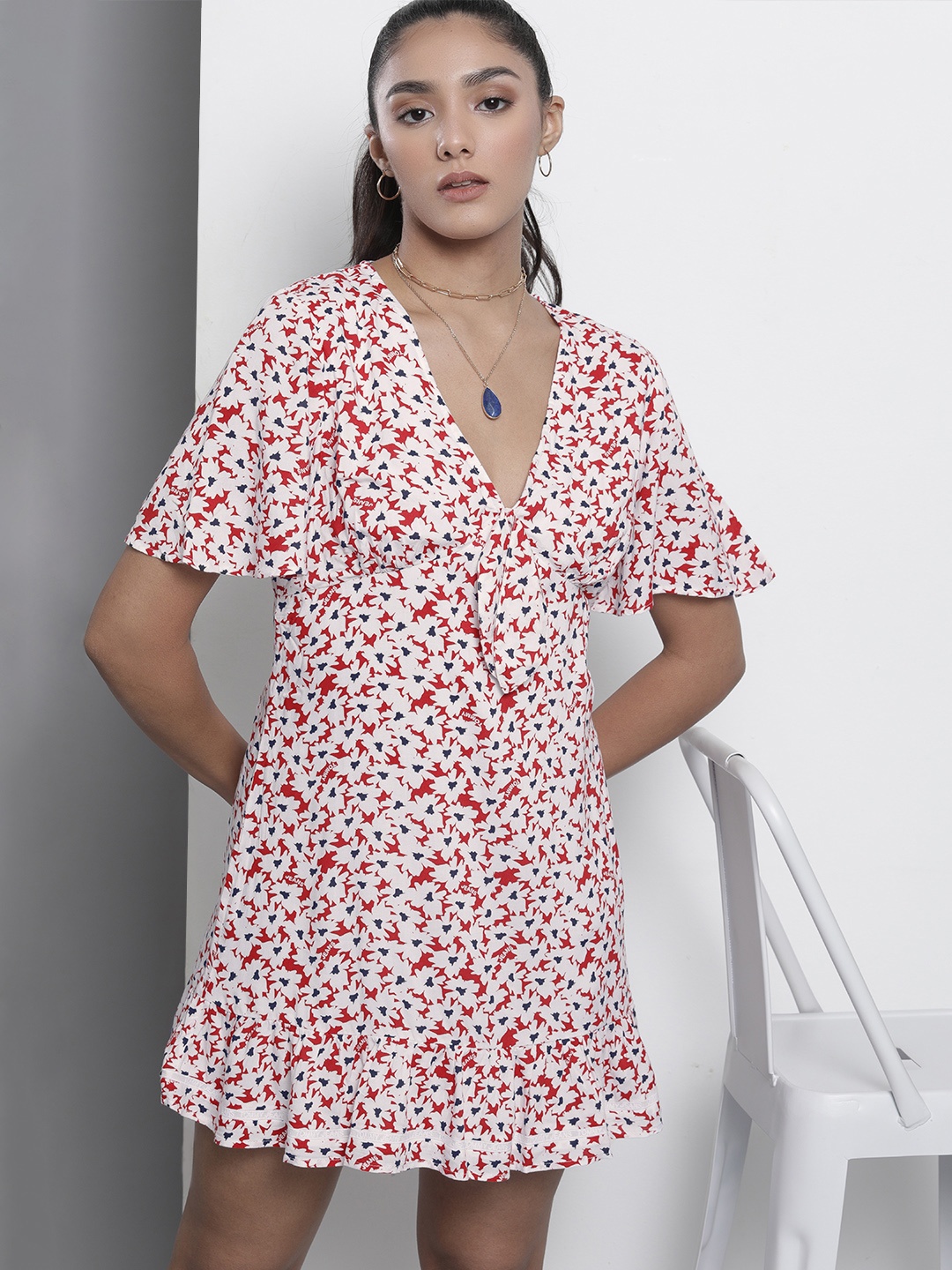 

Tommy Hilfiger Red & White Floral Empire Mini Dress