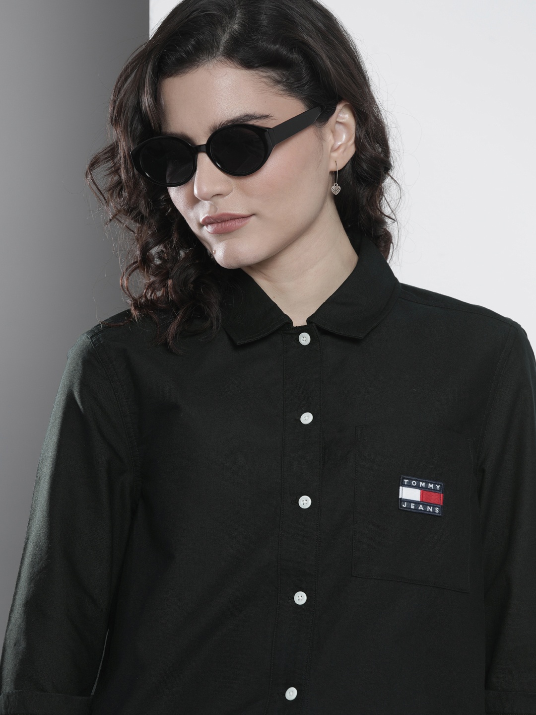 

Tommy Hilfiger Women Black Boxy Pure Cotton Casual Shirt