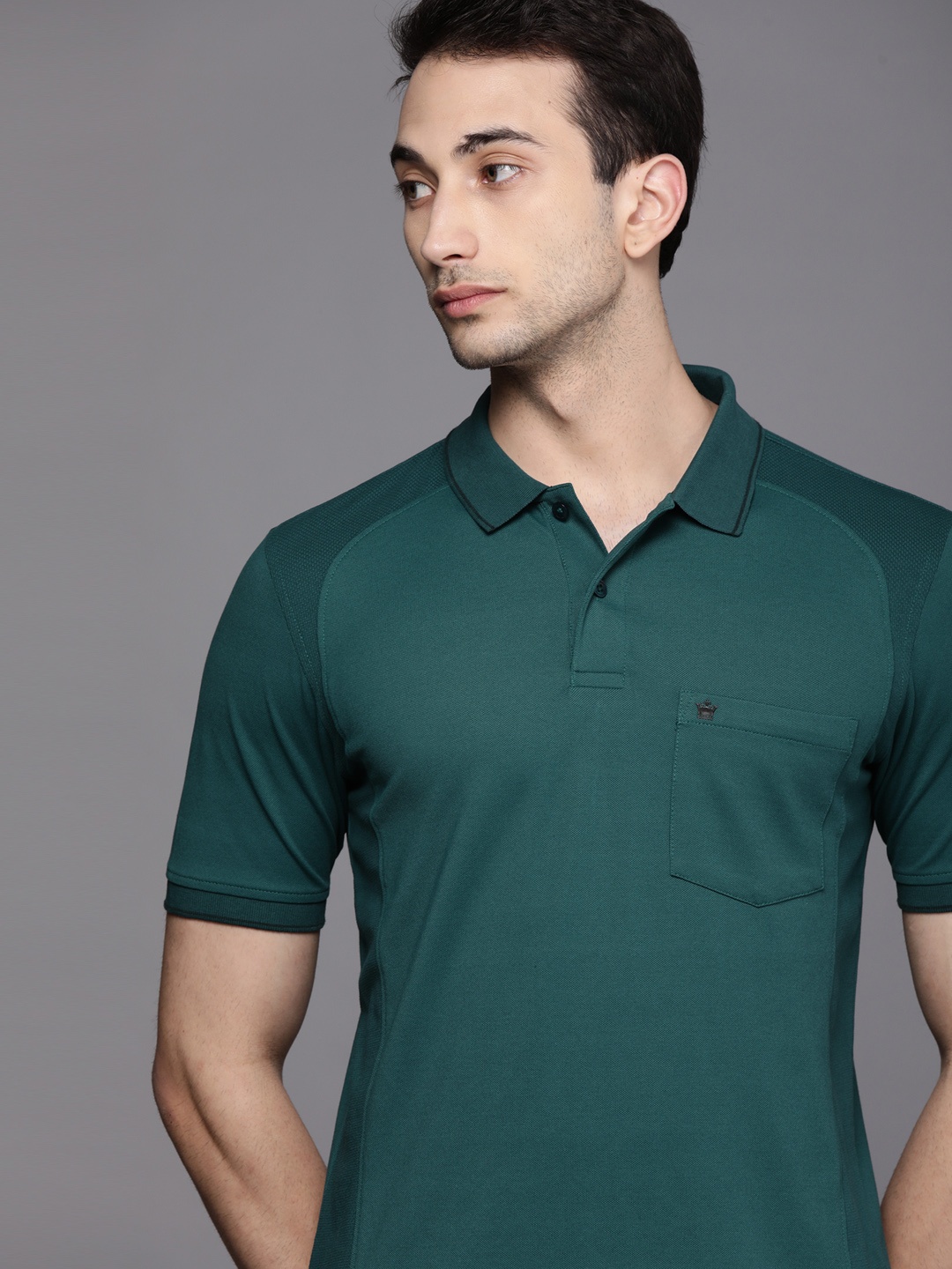 

Louis Philippe Men Teal Blue Polo Collar Odor Control Antimicrobial T-shirt