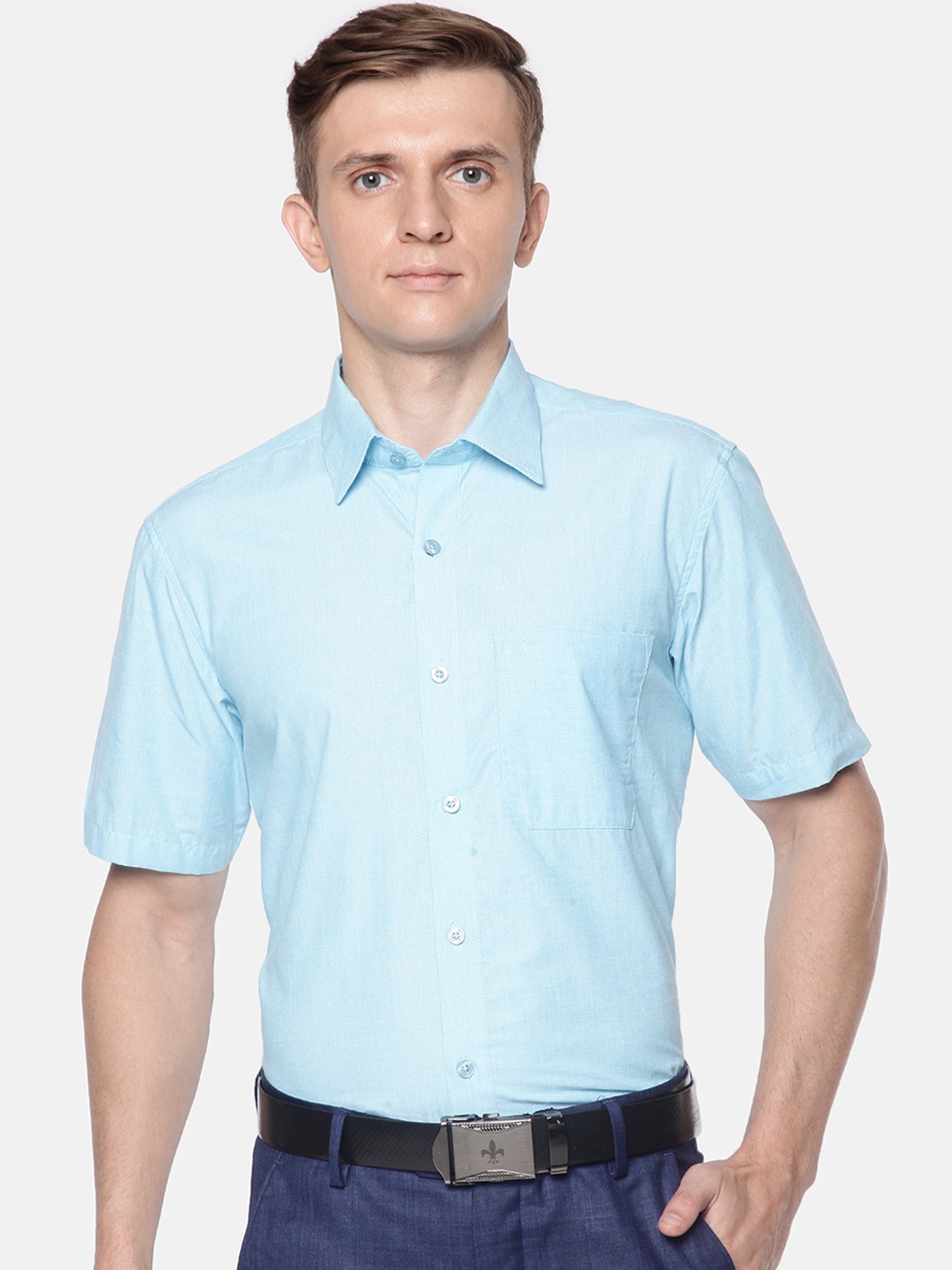 

Jansons Men Blue Cotton Formal Shirt