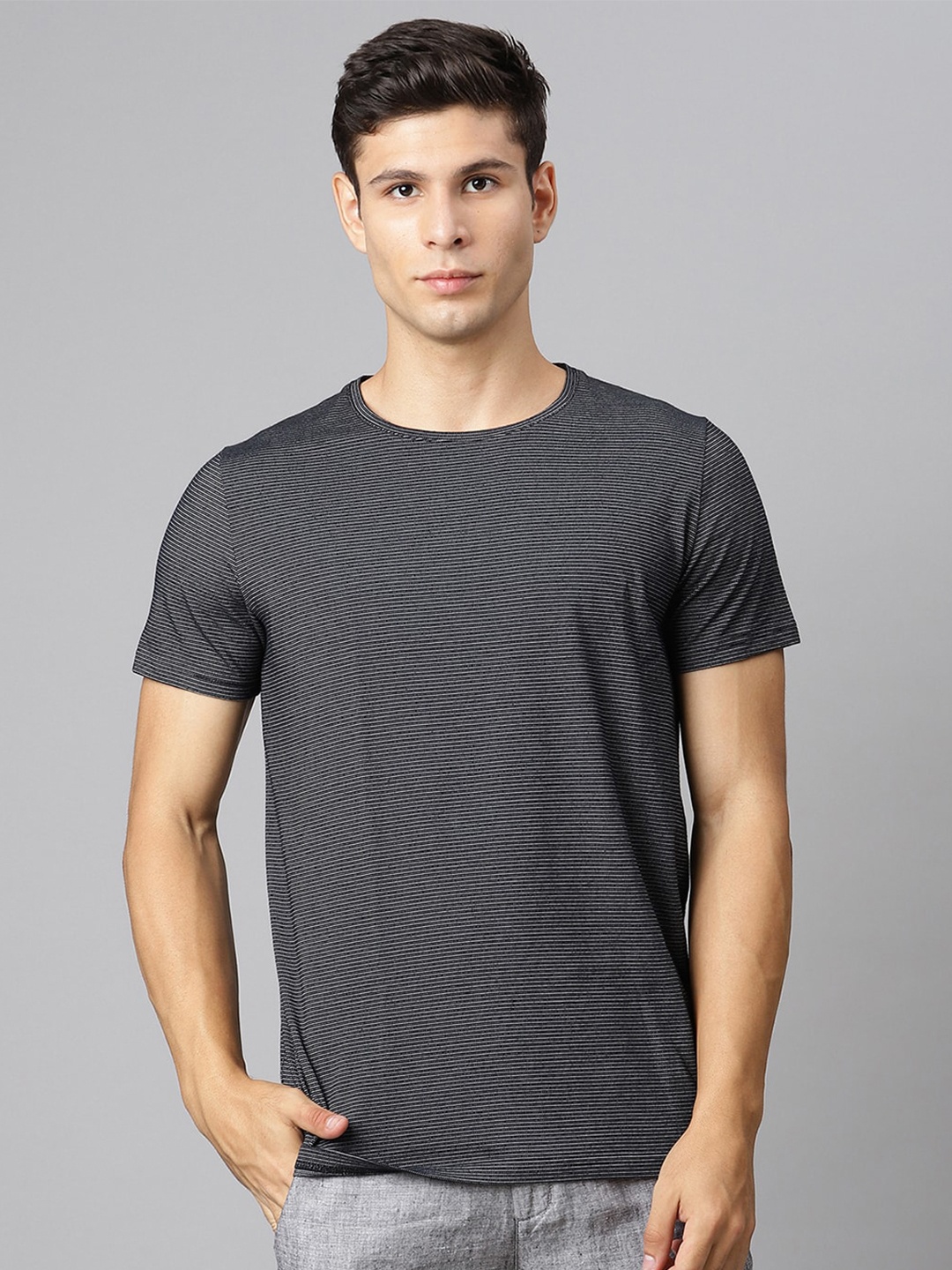 

Matinique Men Black & White Striped Slim Fit T-shirt