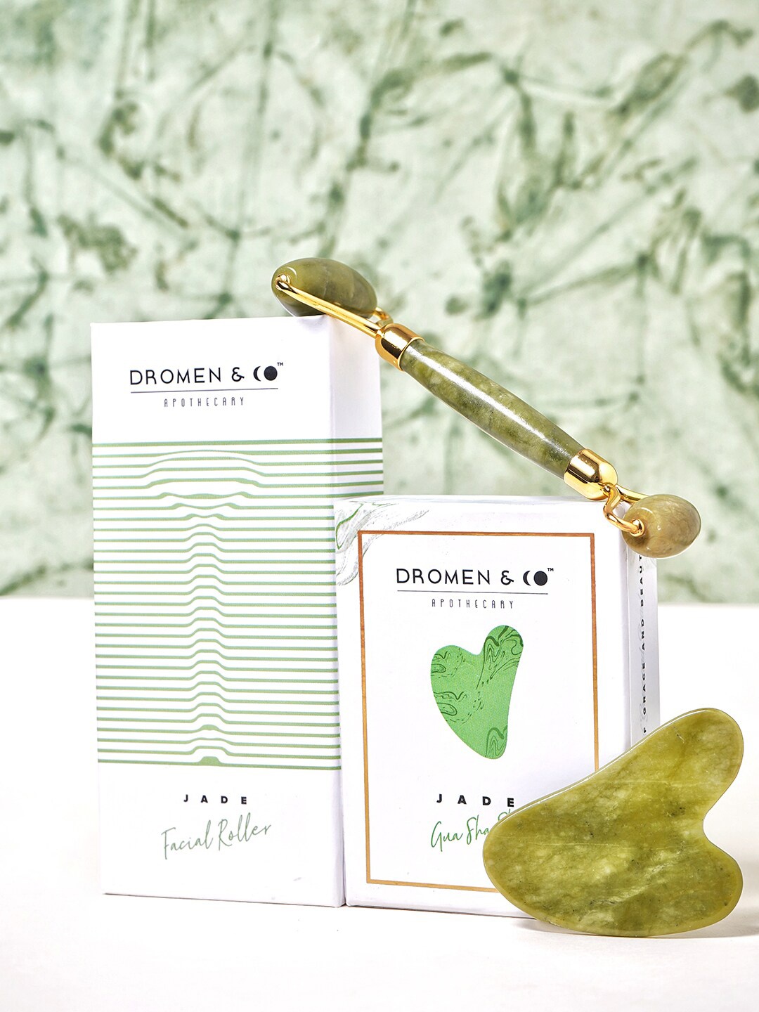 

Dromen & Co Jade Facial Roller & Jade Gua Sha Massager, Green