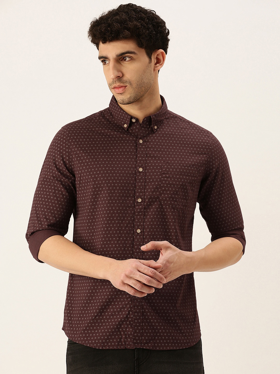 

Flying Machine Men Maroon Slim Fit Geometric Opaque Printed Cotton Casual Shirt