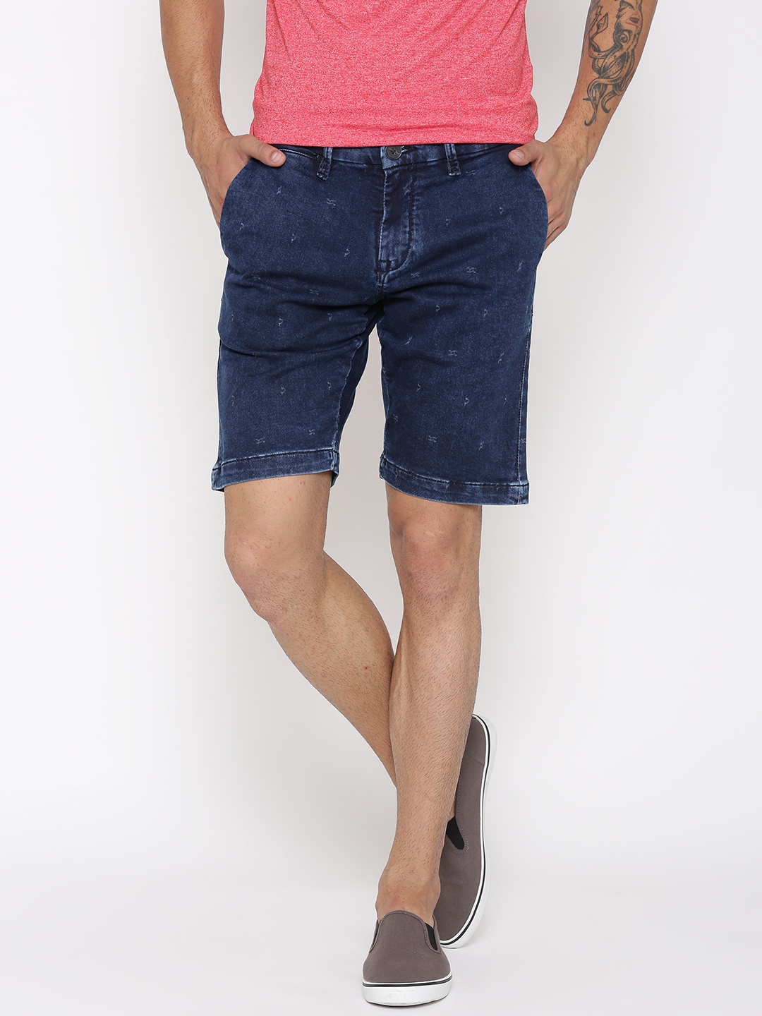 

Solly Jeans Co. Men Navy Printed Denim Shorts, Navy blue