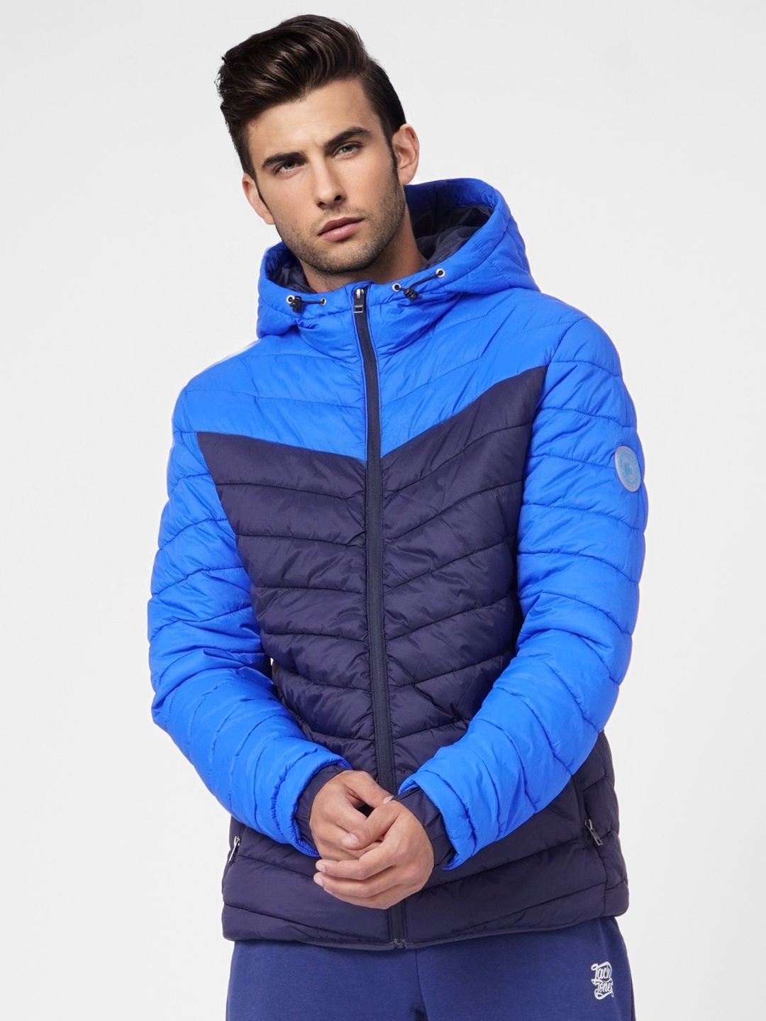 

Jack & Jones Men Blue Colourblocked Puffer Jacket