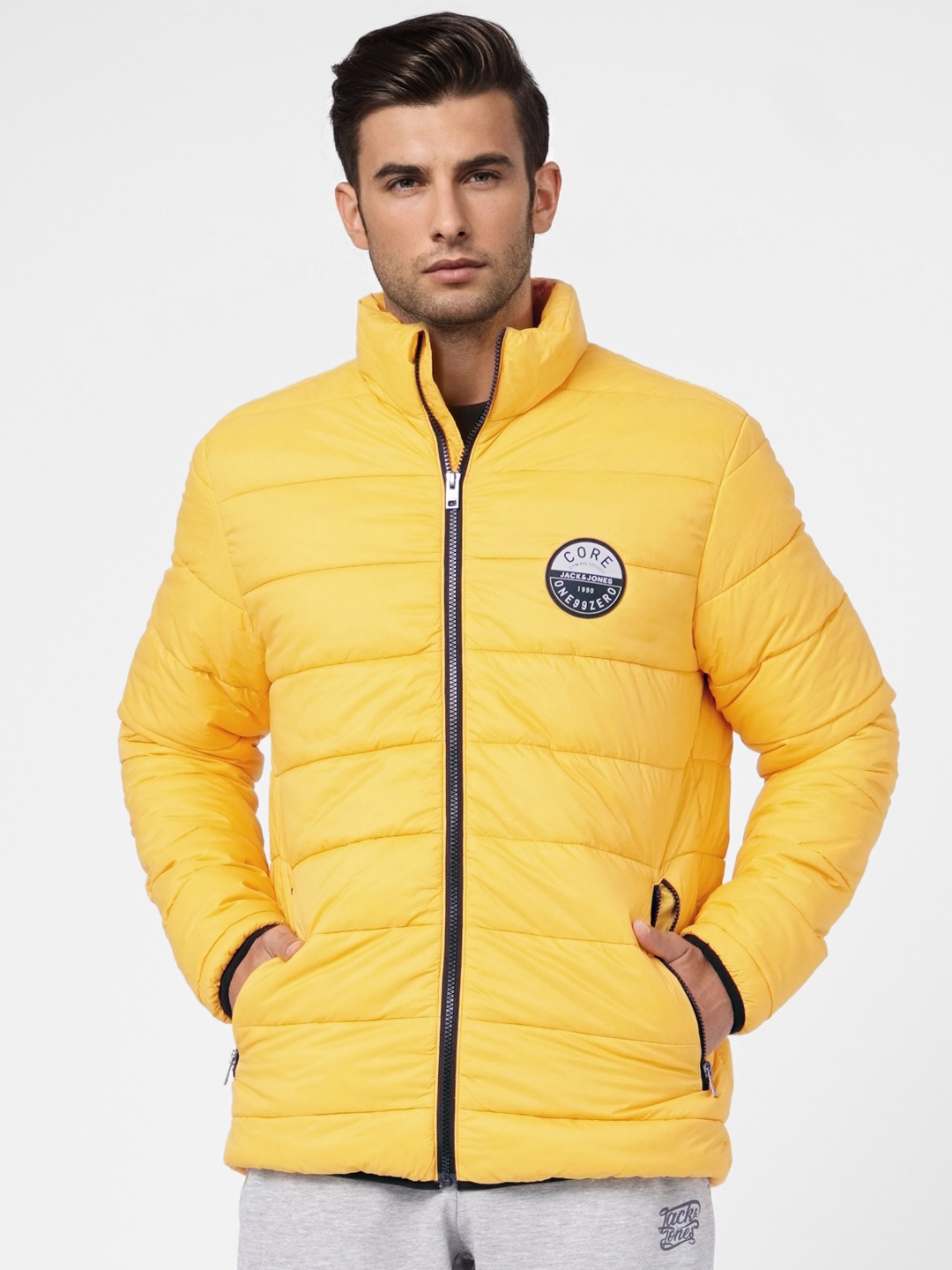

Jack & Jones Men Yellow Solid Mock Collar Puffer Jacket