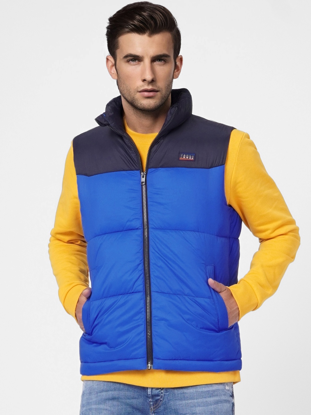 

Jack & Jones Men Blue Colourblocked Padded Jacket