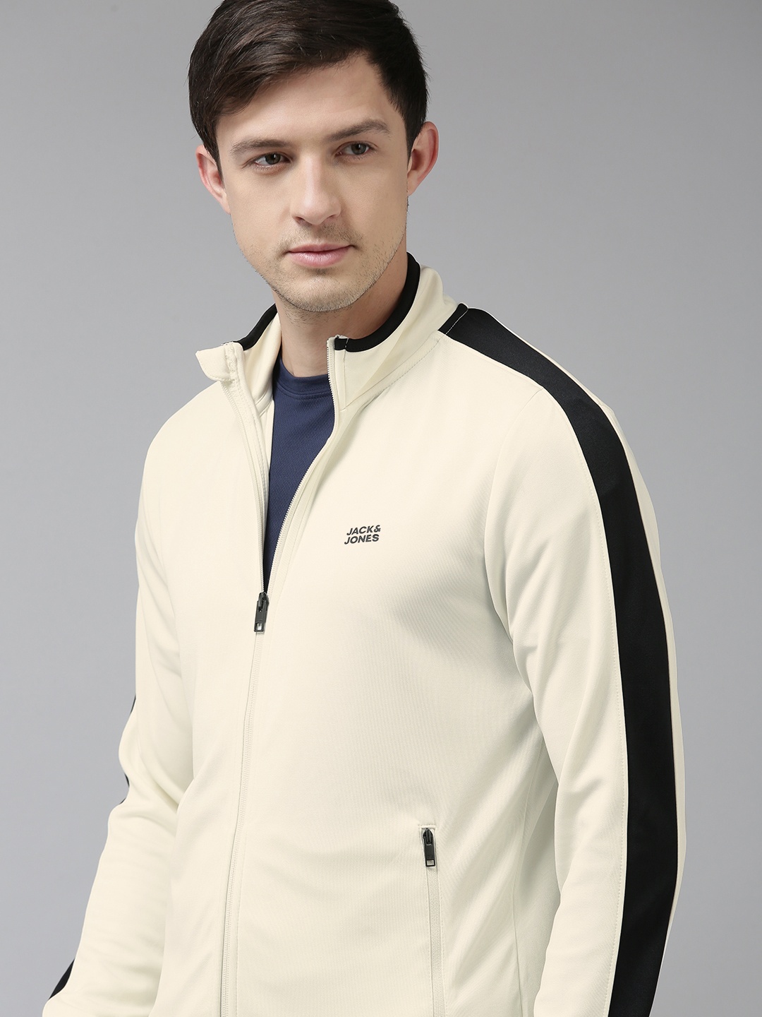 

Jack & Jones Men Off White Side Striped Bomber Jacket