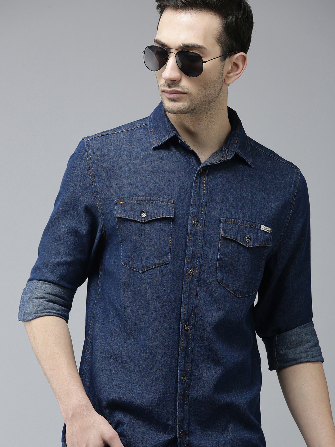 

Jack & Jones Men Blue Solid Denim Casual Shirt
