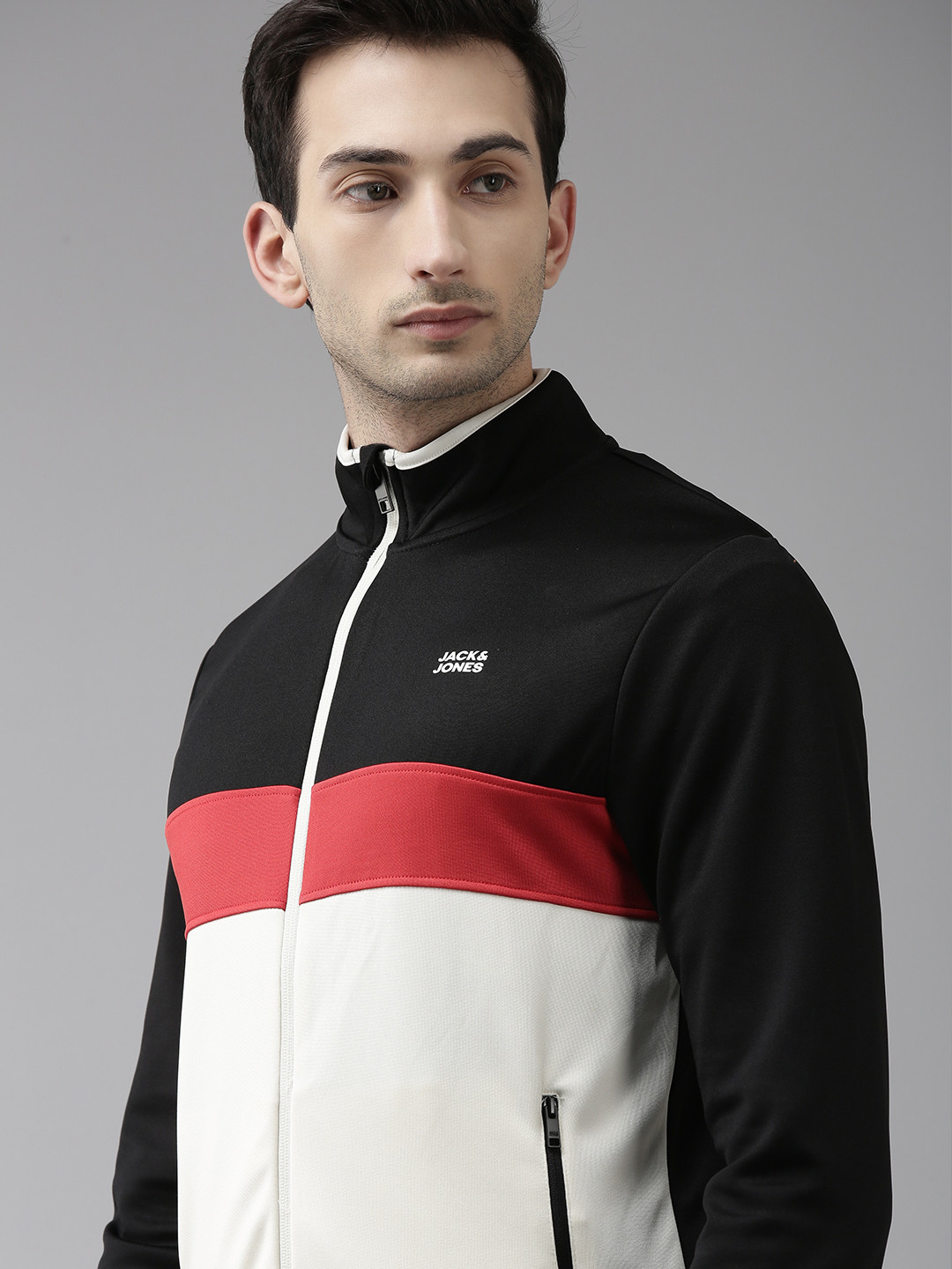 

Jack & Jones Men White & Black Colourblocked Bomber Jacket
