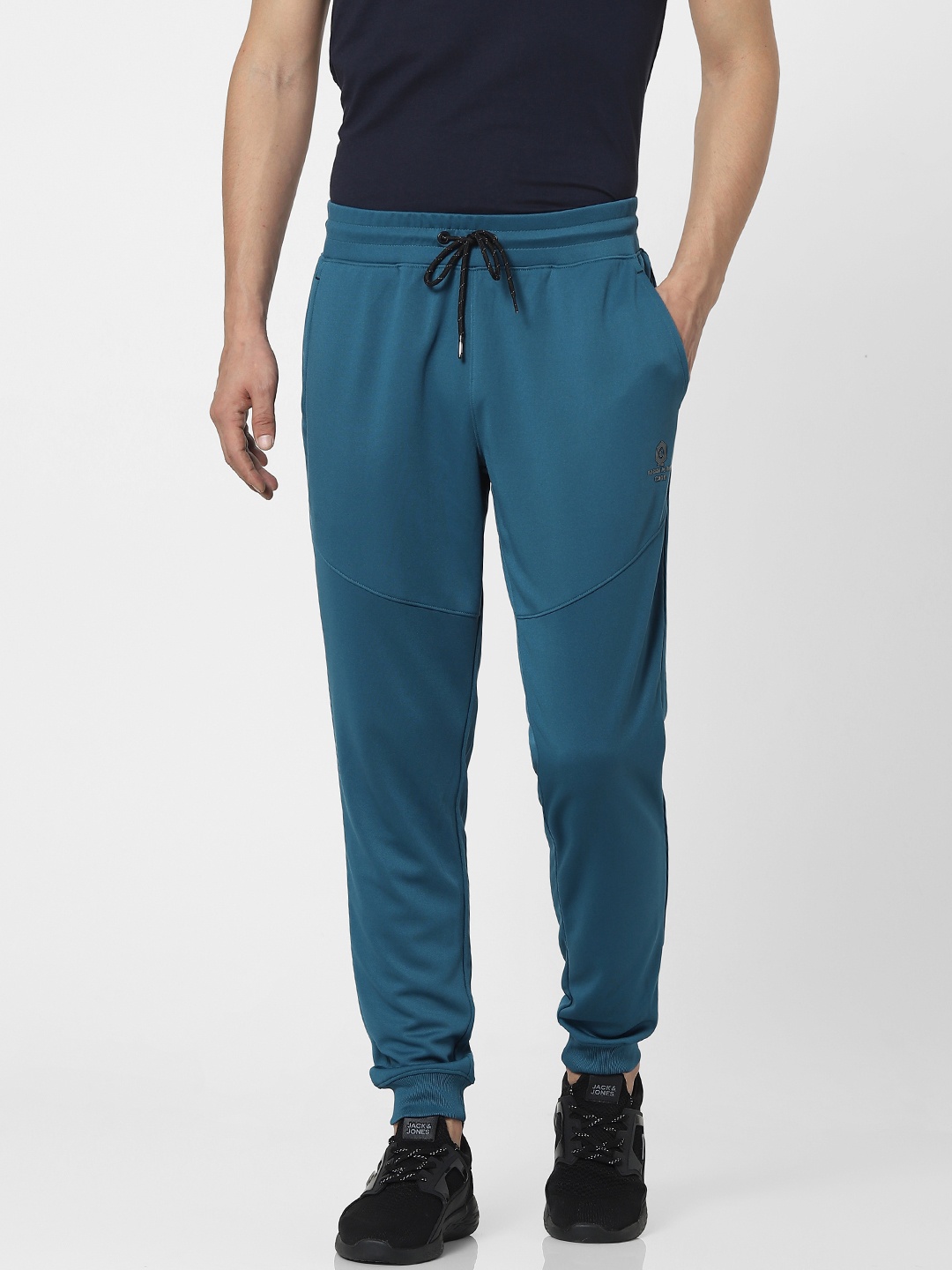 

Jack & Jones Men Teal Green Solid Joggers Trousers