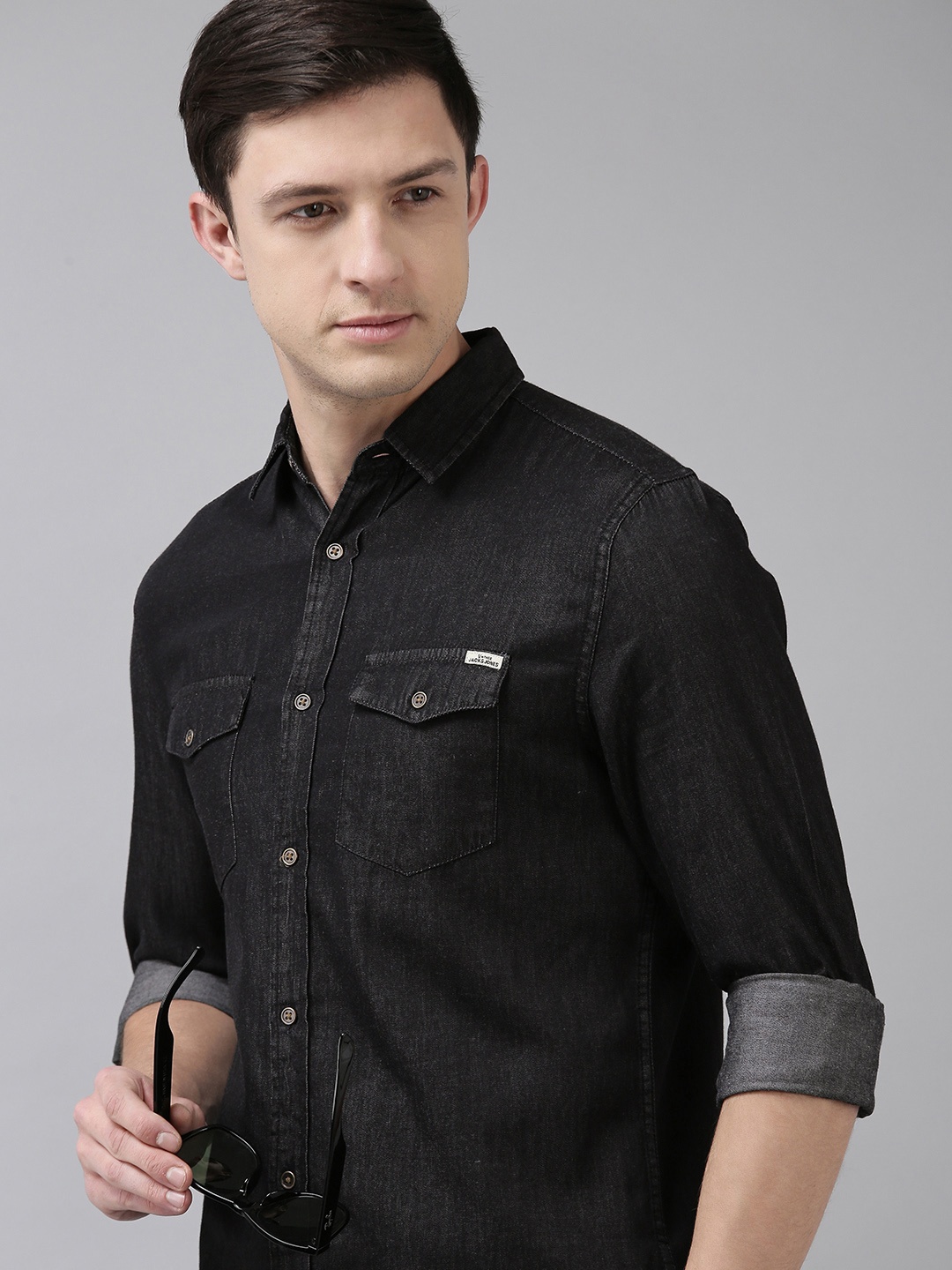 

Jack & Jones Men Black Faded Pure Cotton Casual Denim Shirt