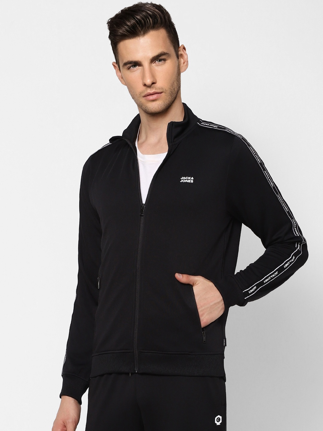 

Jack & Jones Men Black Solid Sporty Jacket