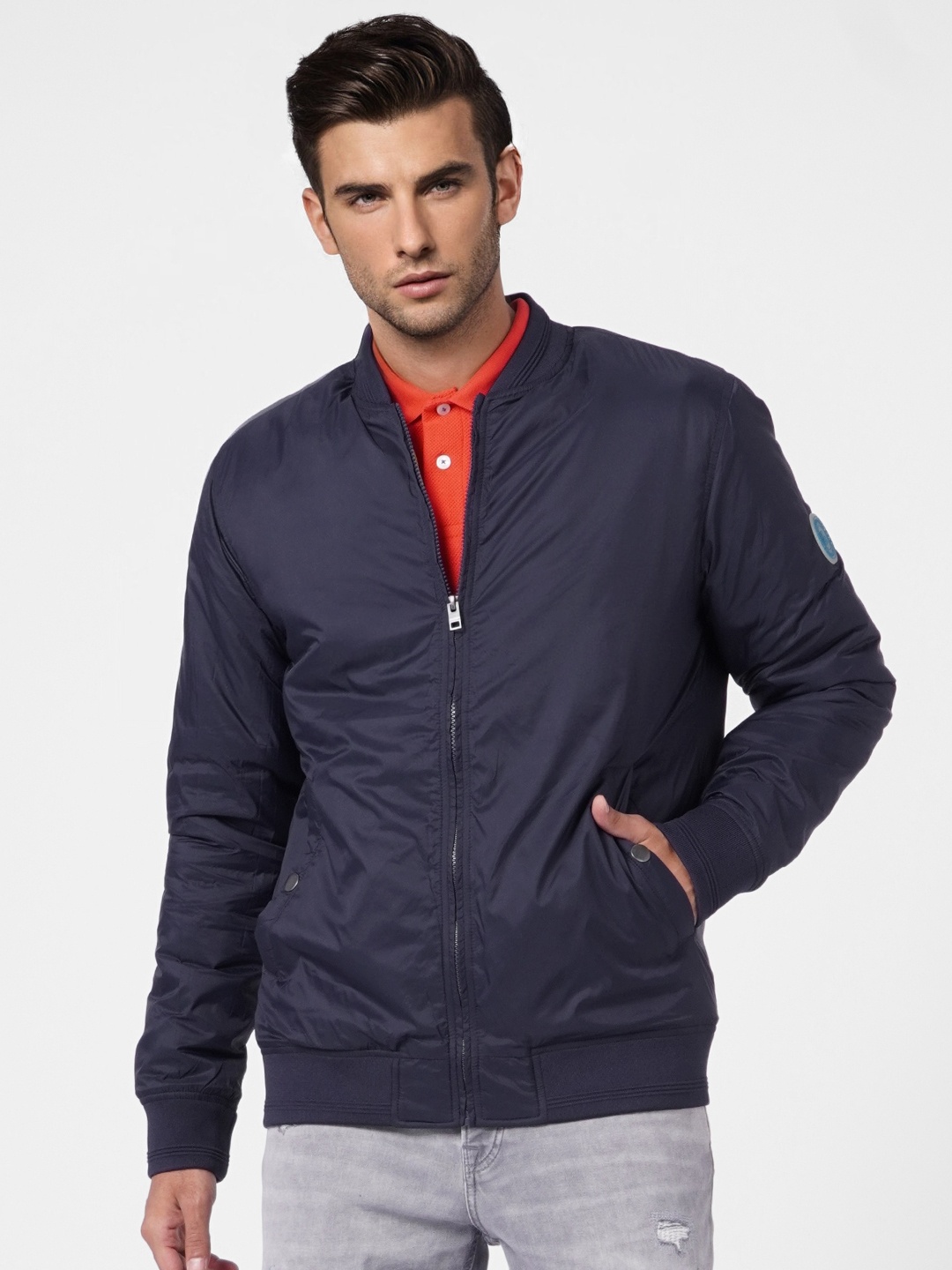 

Jack & Jones Men Navy Blue Bomber Jacket