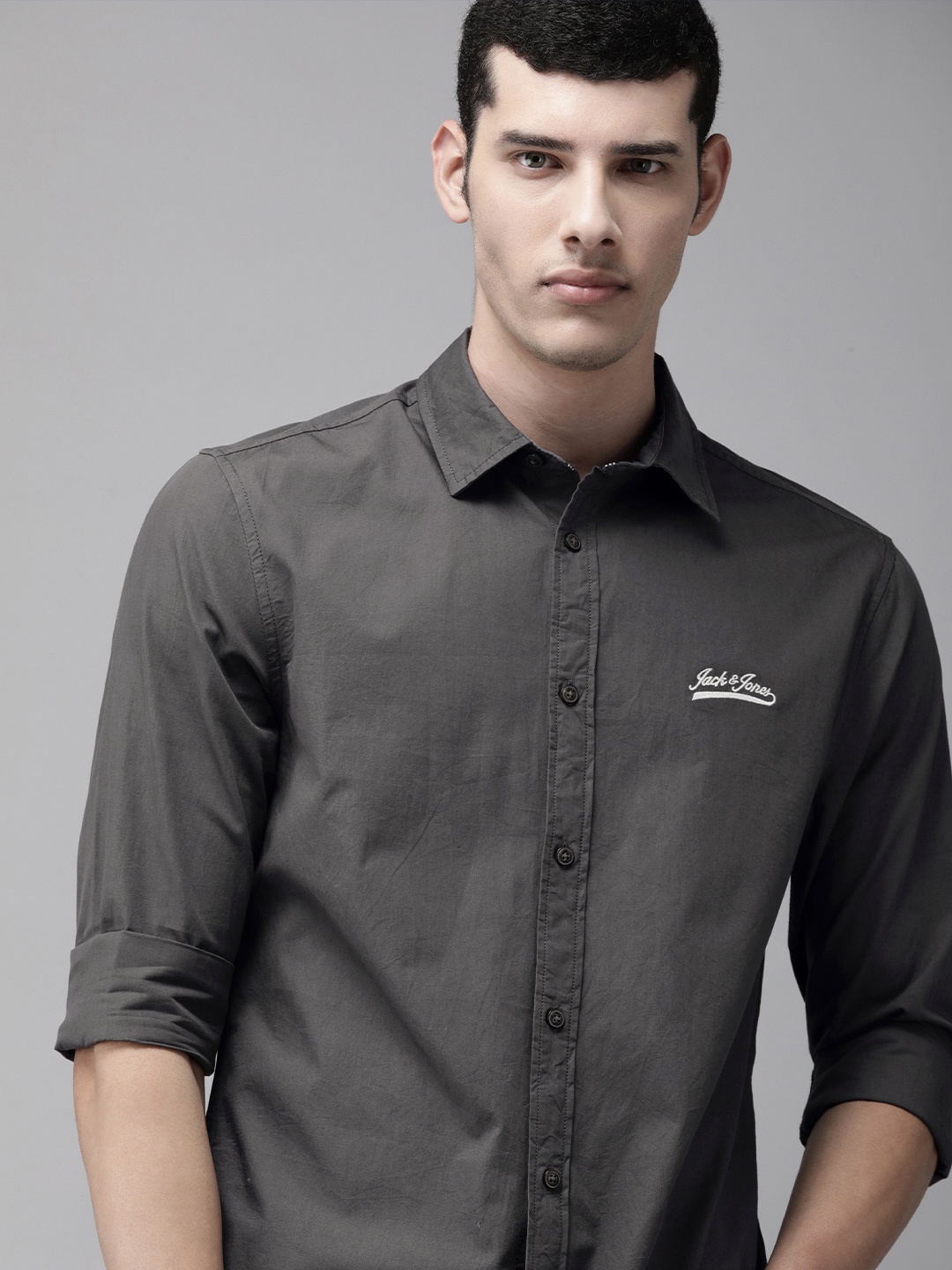 

Jack & Jones Men Charcoal Grey Slim Fit Casual Shirt