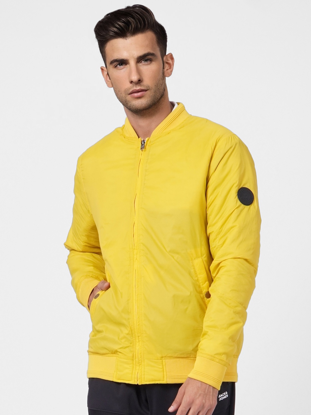 

Jack & Jones Men Yellow Solifd Bomber Jacket