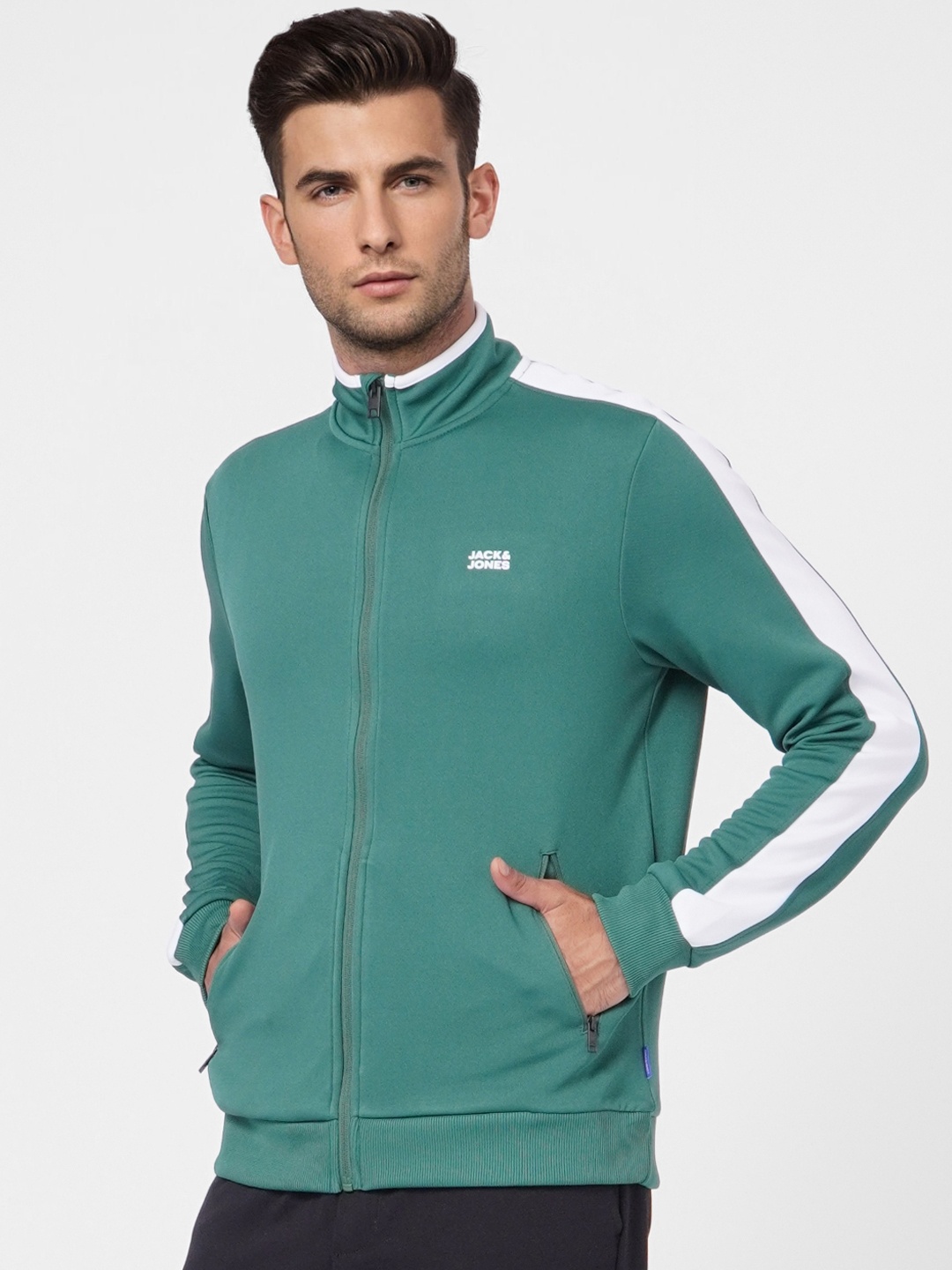 

Jack & Jones Men Green Side Striped Bomber Jacket