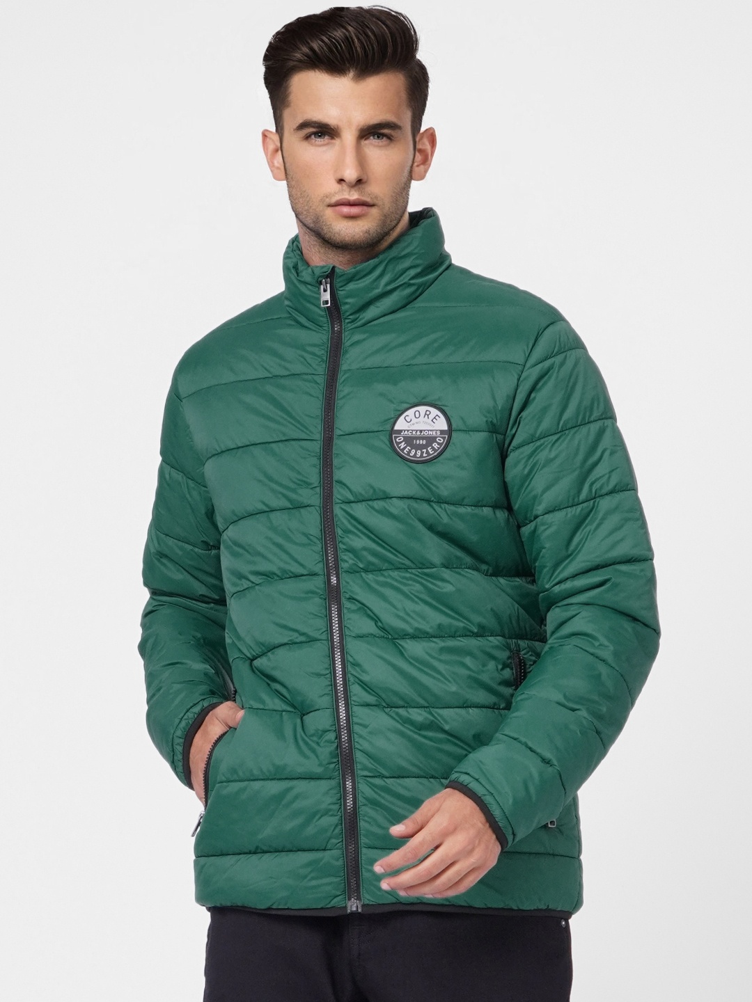 

Jack & Jones Men Green Solid Padded Jacket