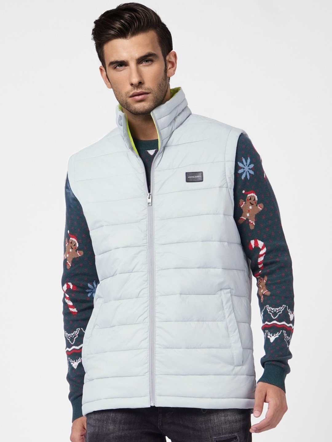 

Jack & Jones Men Grey Solid Padded Jacket