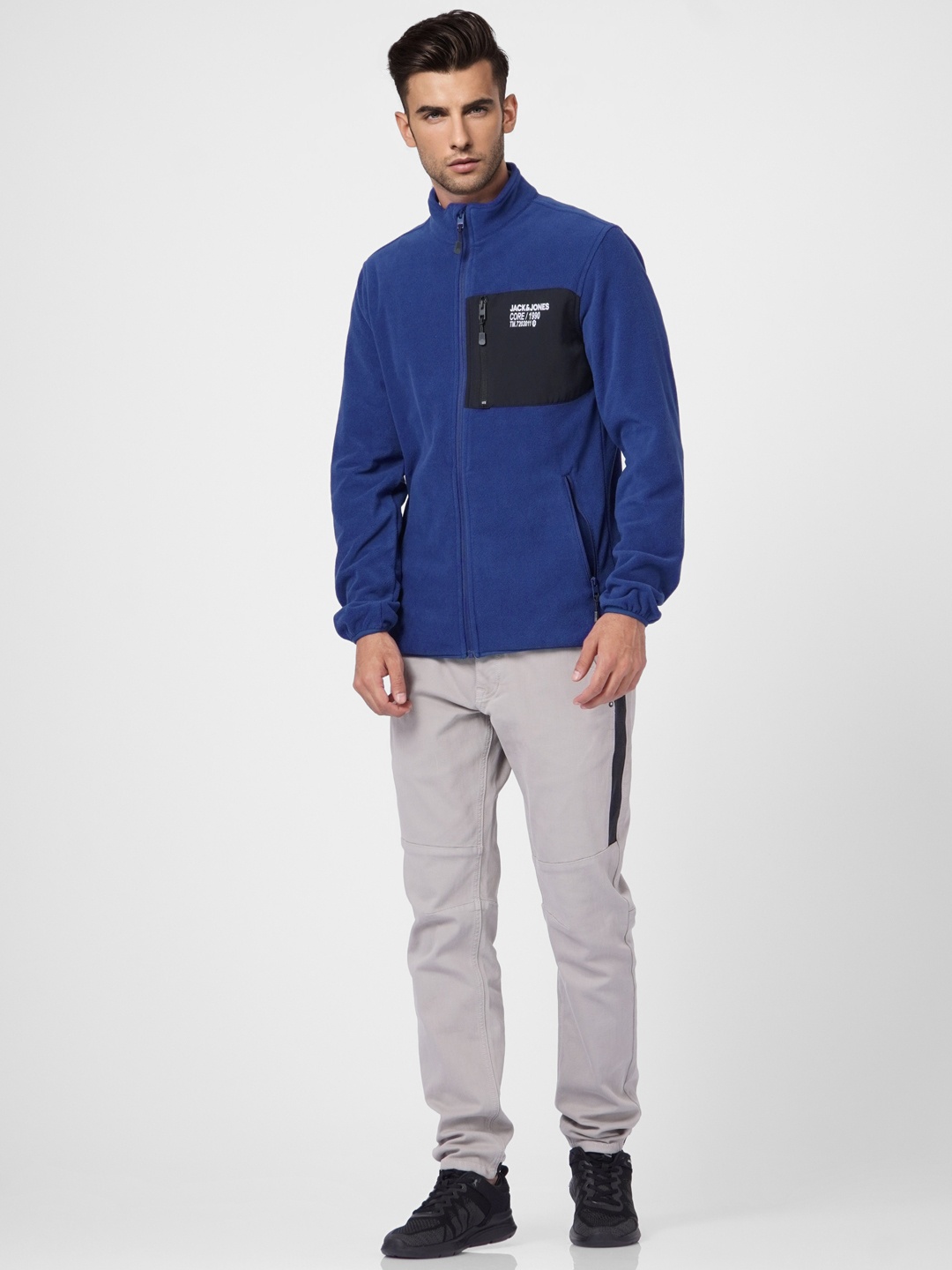 

Jack & Jones Men Blue & Black Polar Fleece Jacket
