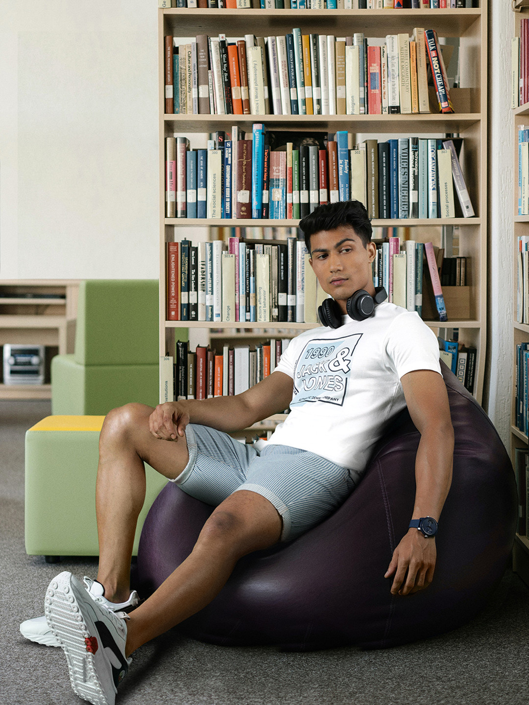 

Jack Jones Men White Typography Printed Slim Fit Pure Cotton T-shirt