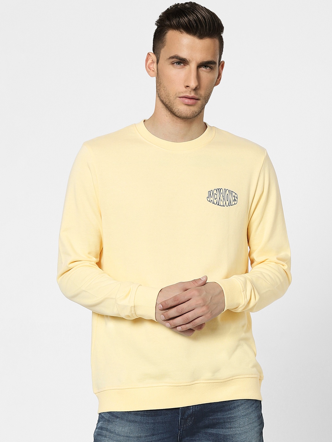 

Jack & Jones Men Yellow Logo Printed Sweatshirt