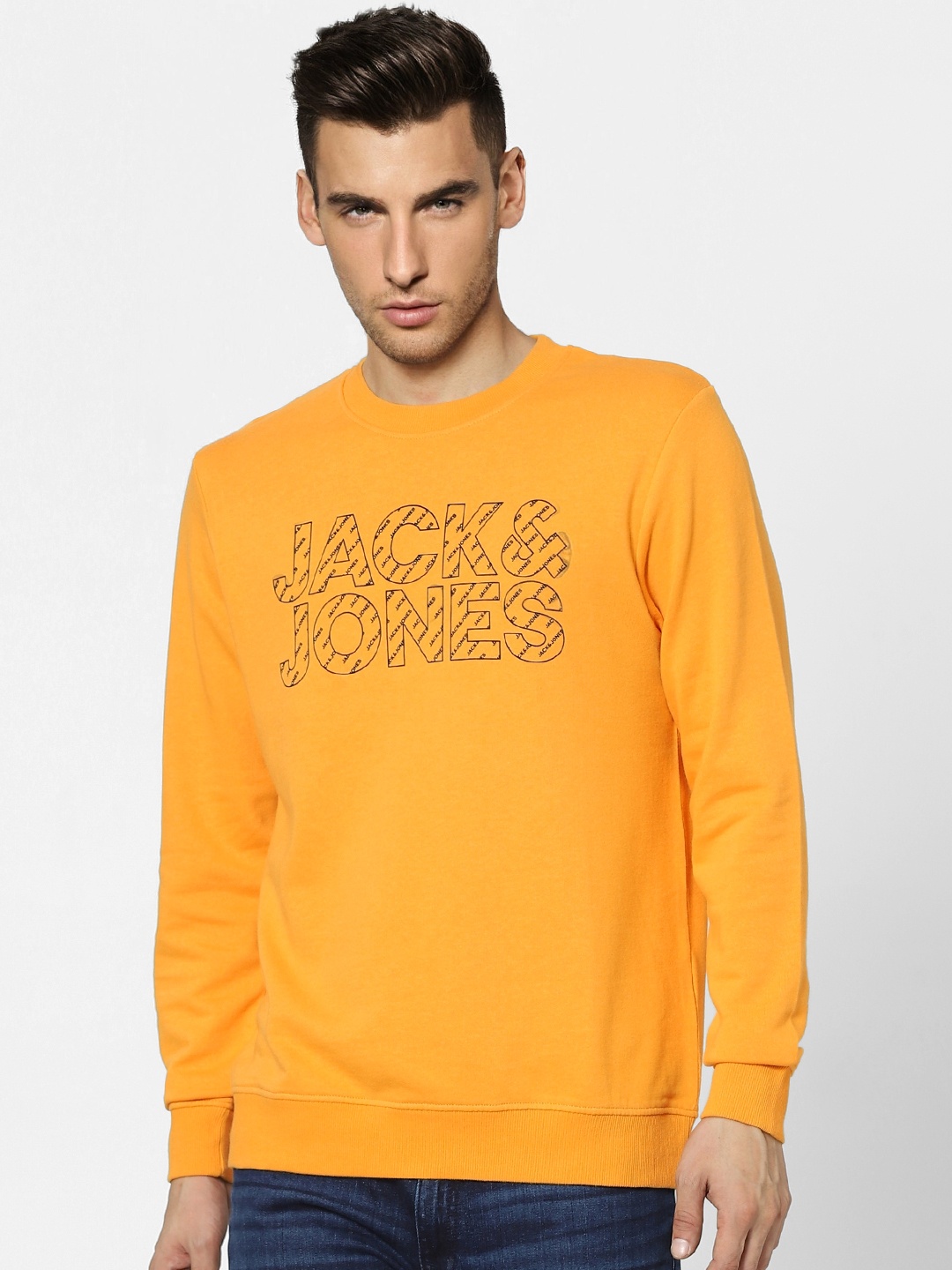 

Jack & Jones Men Mustard Yellow Logo Printed Sweatshirt