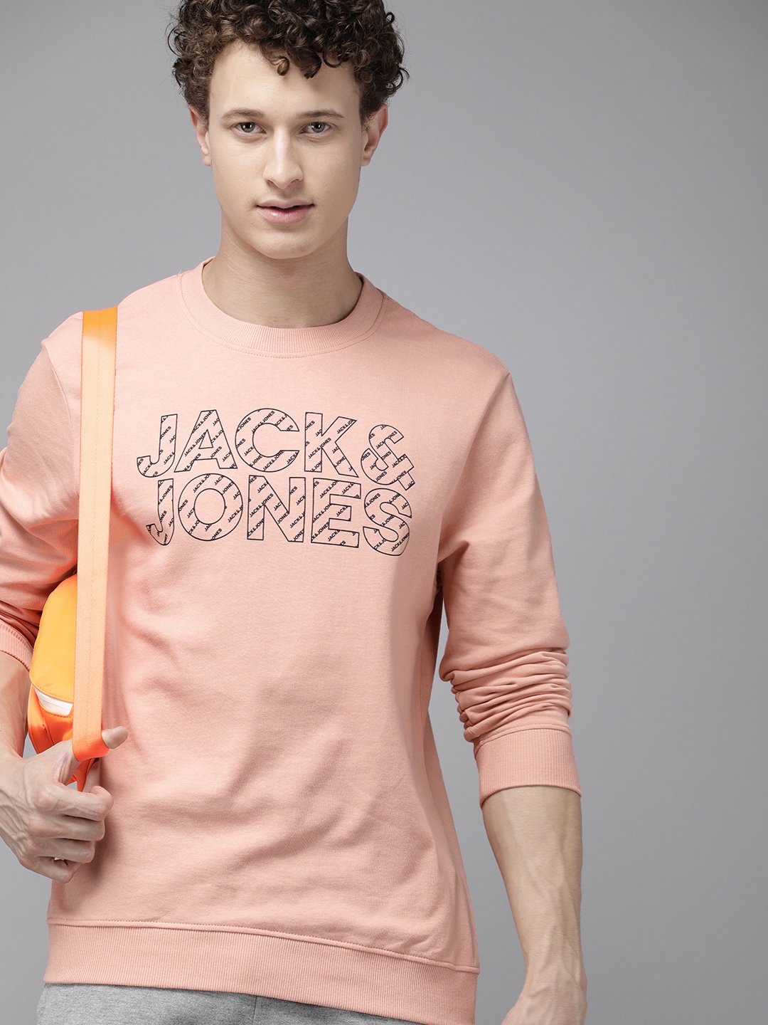 

Jack & Jones Men Peach-Coloured Printed Sweatshirt