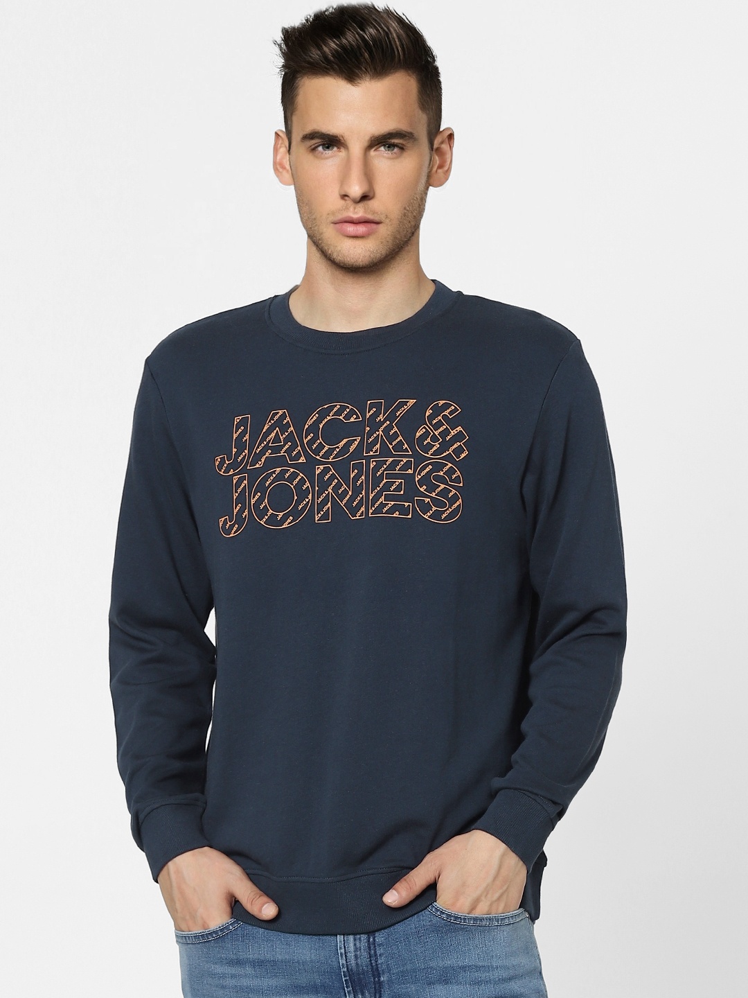 

Jack & Jones Men Navy Blue Logo Printed Sweatshirt