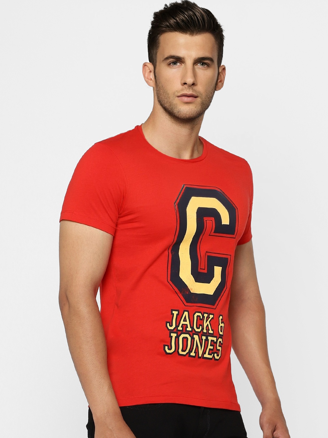 

Jack Jones Men Red Brand Logo Printed Pure Cotton T-shirt