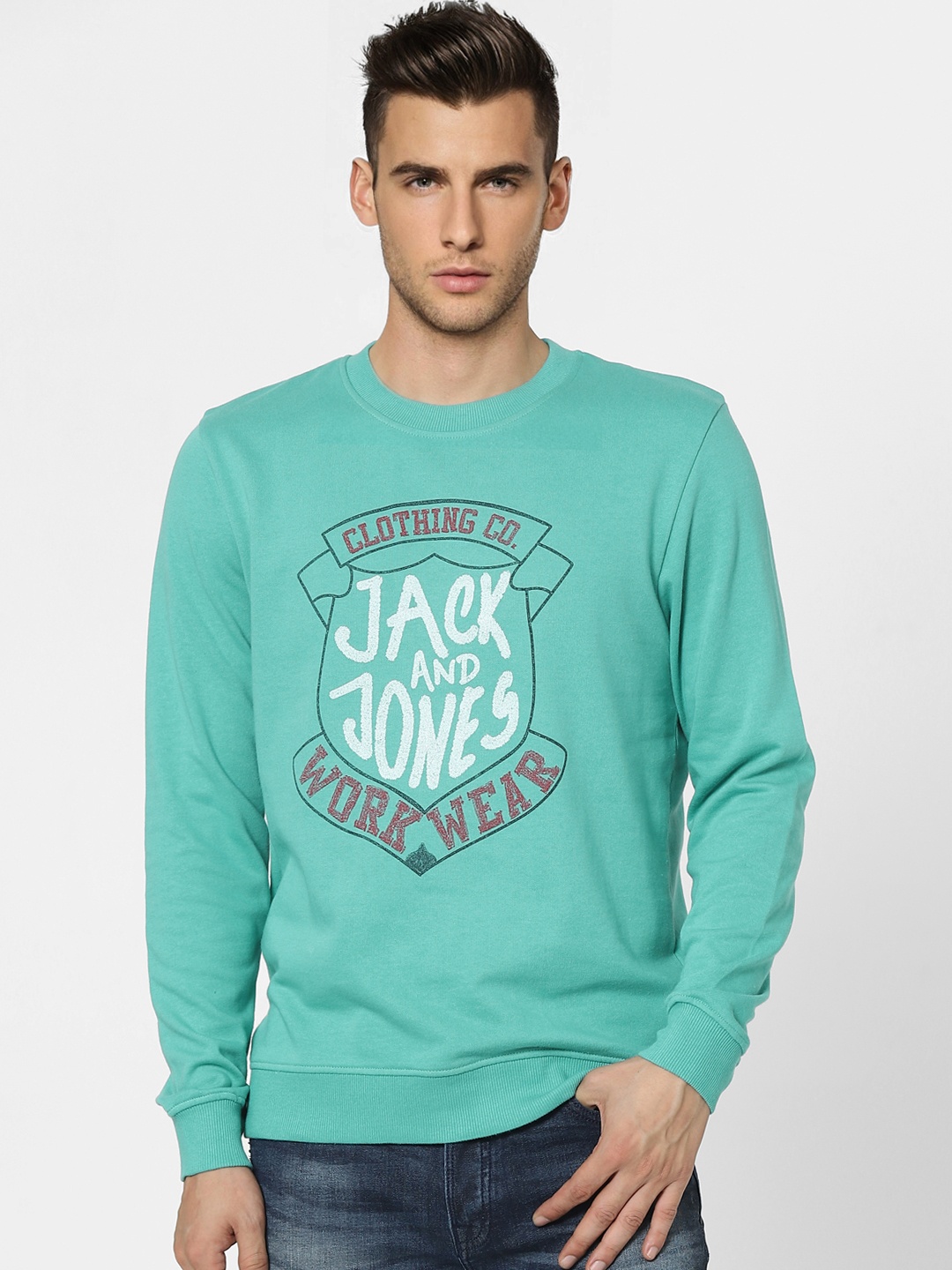 

Jack & Jones Men Sea Green Printed Pullover Sweatshirt