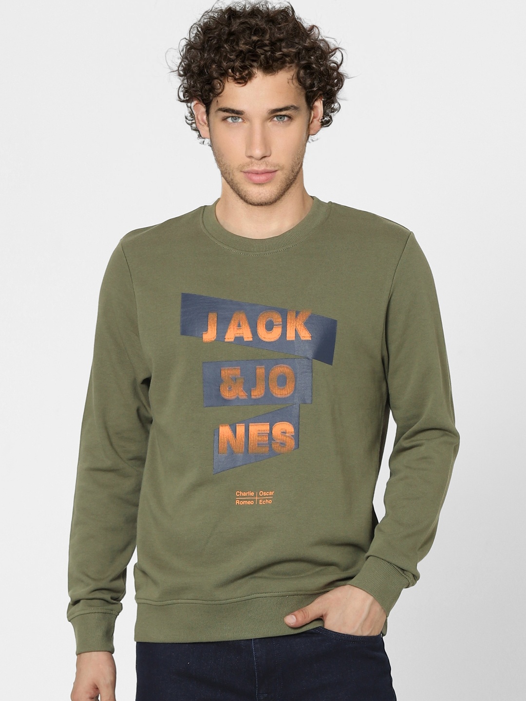 

Jack & Jones Men Olive Green Printed Sweatshirt