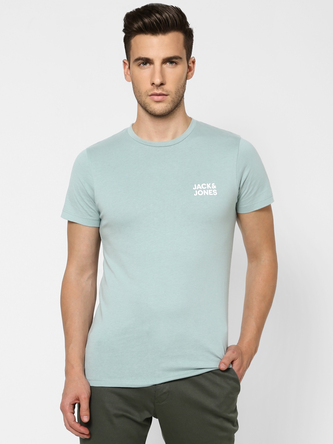 

Jack Jones Men Blue Solid Pure Cotton T-shirt