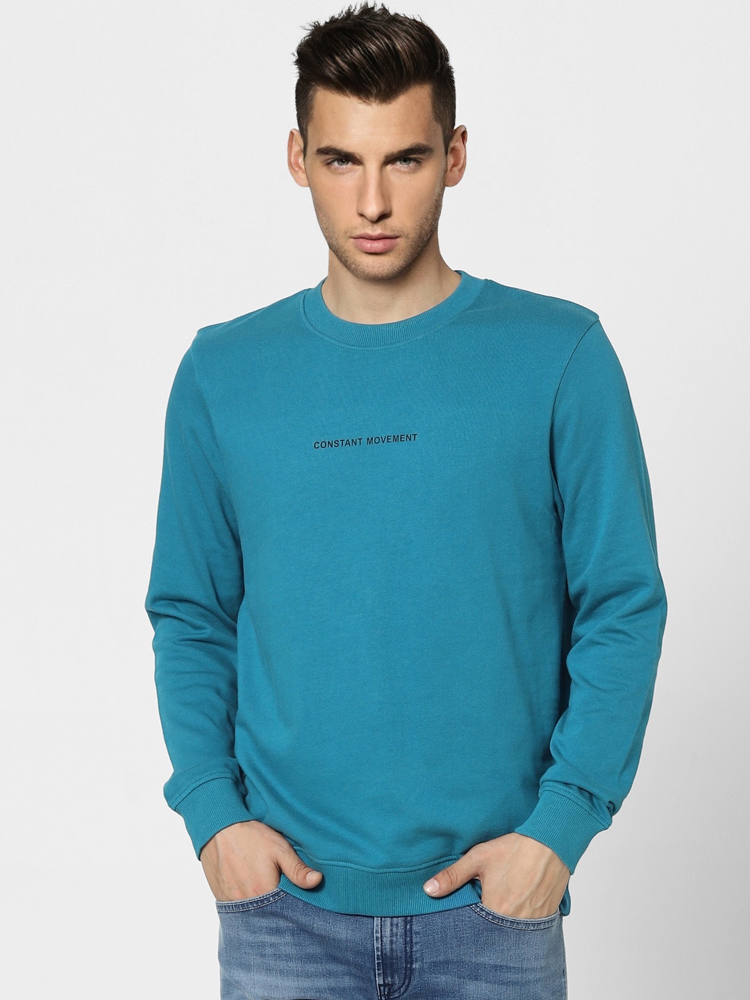

Jack & Jones Men Teal Blue Printed Pullover Sweatshirt