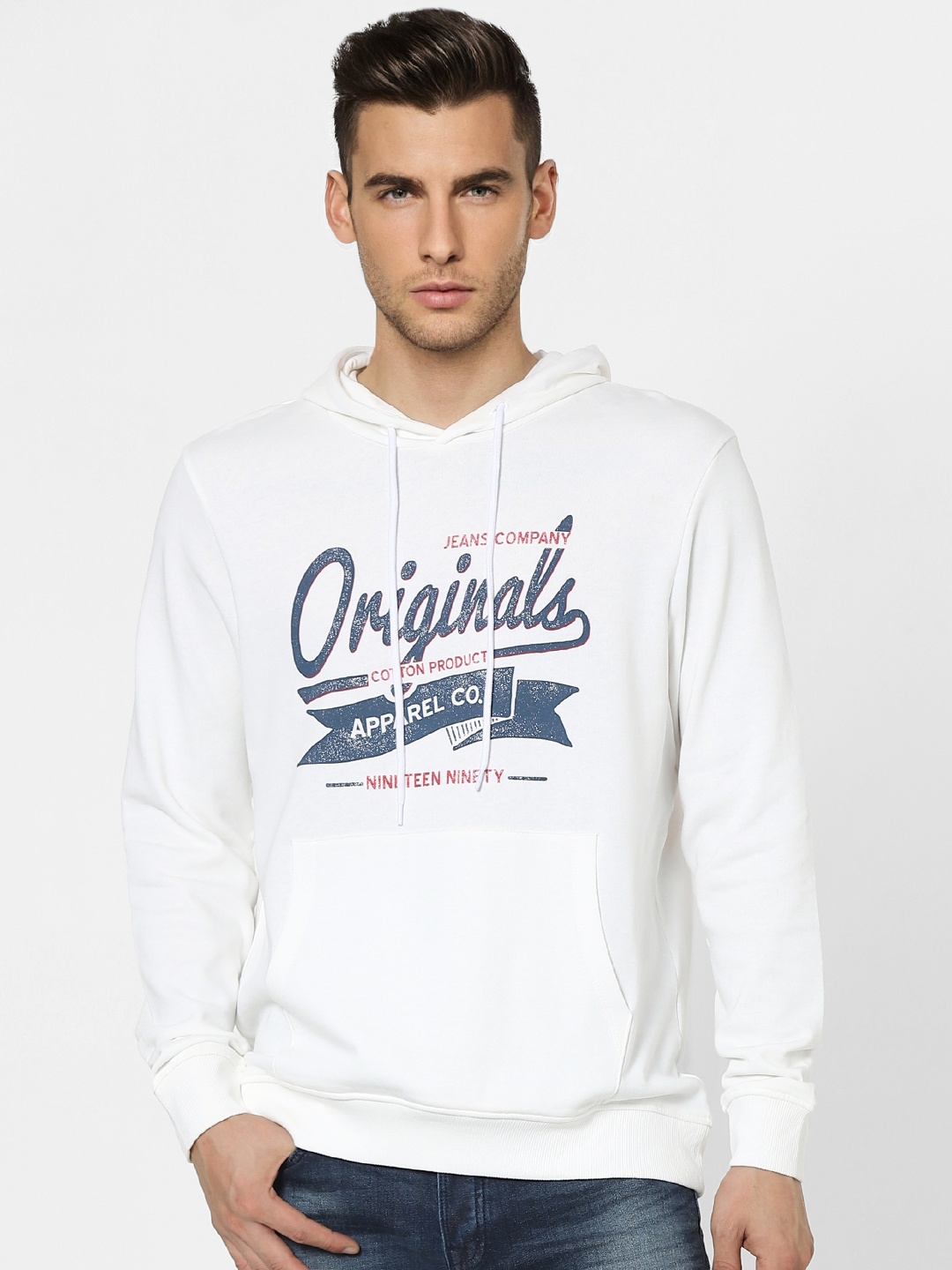 

Jack & Jones Men White Printed Hooded Sweatshirt
