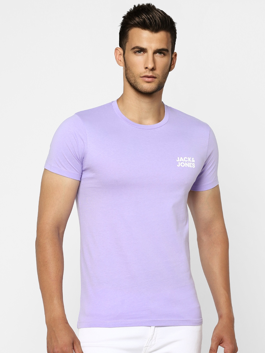 

Jack & Jones Men Lavender Slim Fit T-shirt With Printed Detailing