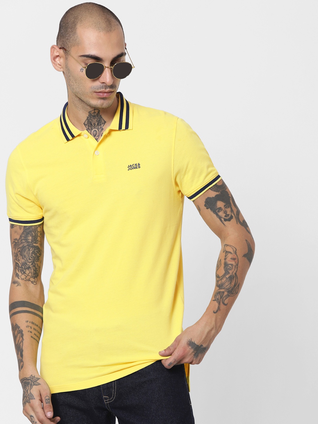 

Jack Jones Men Yellow Polo Collar Pure Cotton T-shirt