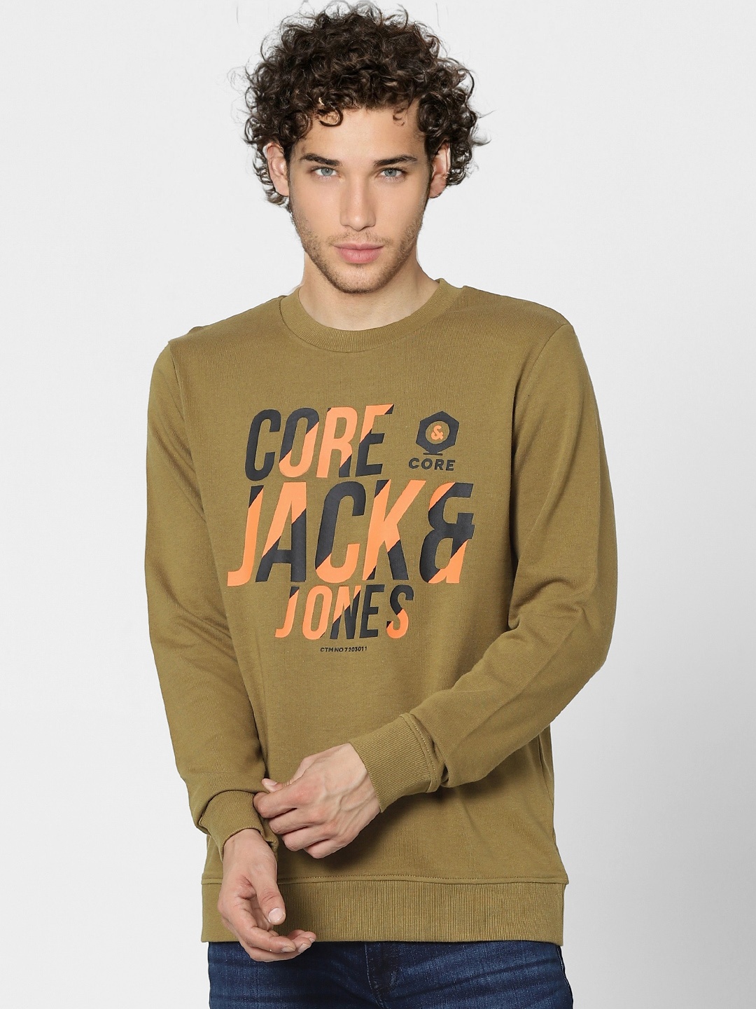 

Jack & Jones Men Olive Green Printed Sweatshirt
