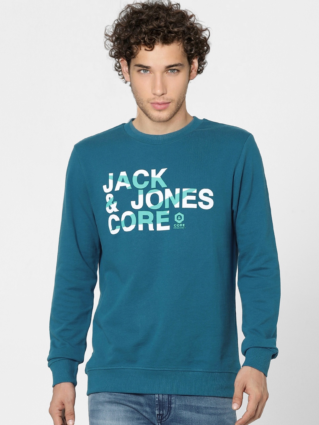 

Jack & Jones Men Teal Blue Printed Sweatshirt