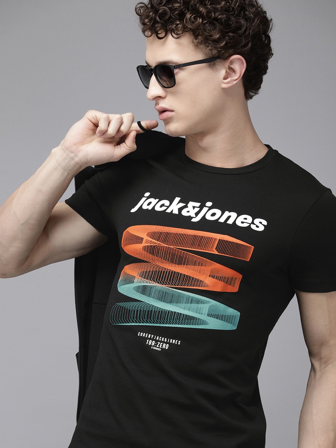 

Jack Jones Men Black Typography Printed Slim Fit Pure Cotton T-shirt