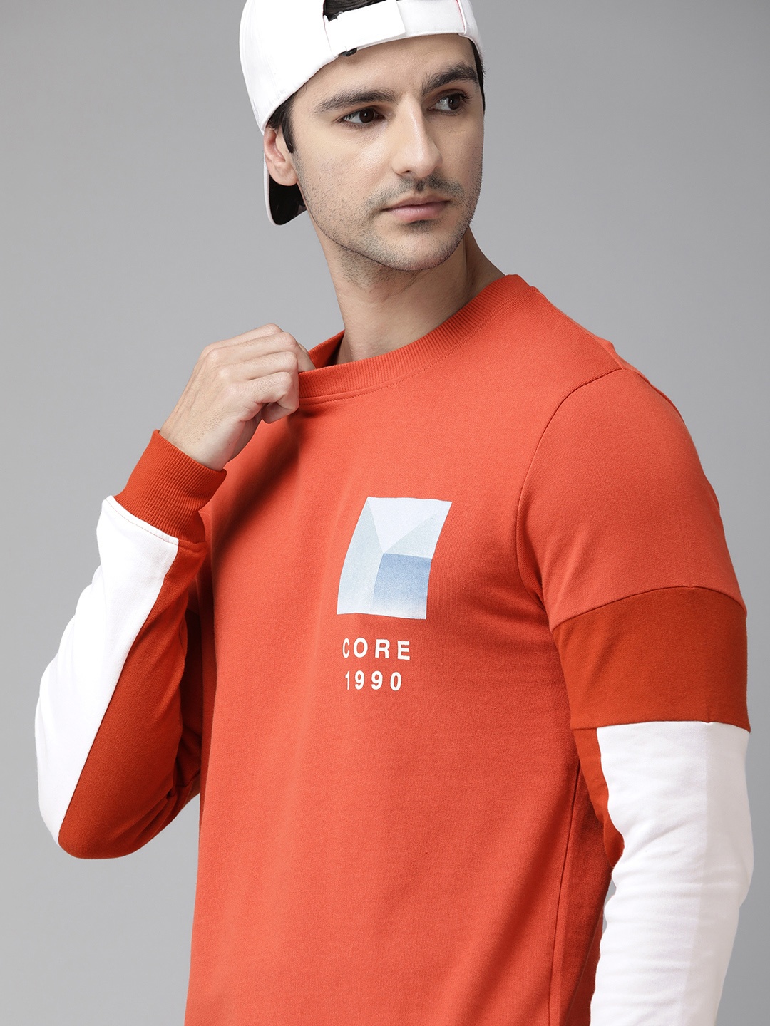 

Jack & Jones Men Red & White Colourblocked Sweatshirt
