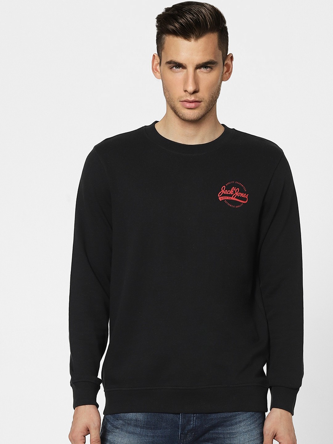 

Jack & Jones Men Black Typography Printed Round Neck Sweatshirt