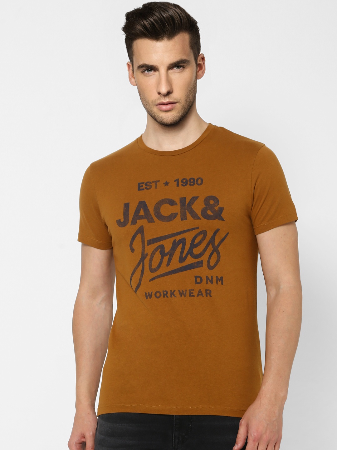 

Jack & Jones Brand Logo Printed Pure Cotton Slim Fit T-shirt, Brown