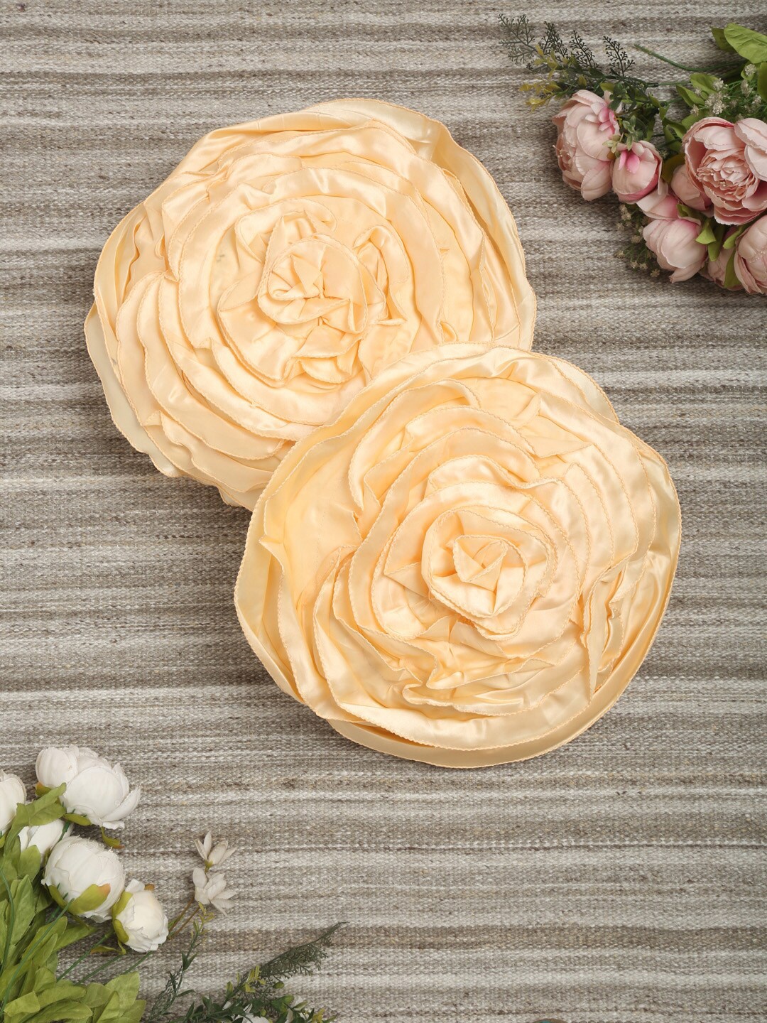 

HOSTA HOMES Cream-Coloured Set of 2 Satin Round Cushion Covers